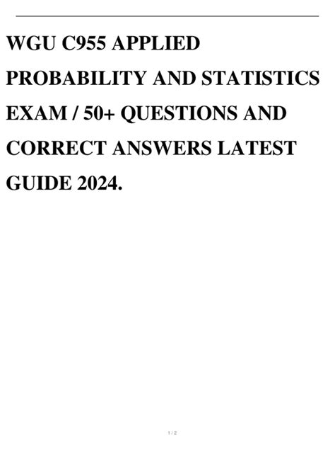 WGU C955 APPLIED PROBABILITY AND STATISTICS EXAM 50 QUESTIONS AND