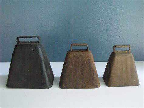 Antique Cow Bells Set 3 Brass Metal