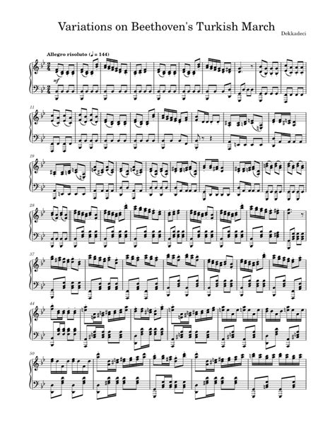 Variations On Beethoven S Turkish March Sheet Music For Piano Solo