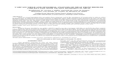 Carcass Yield And Sensorial Analysis Of Meat · Carcass Yield And