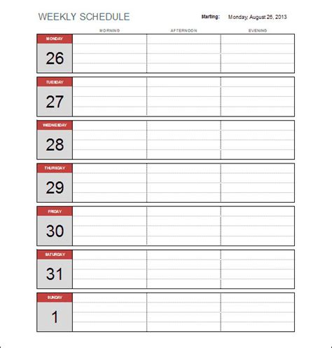 Excel Weekly Schedule Template For Work