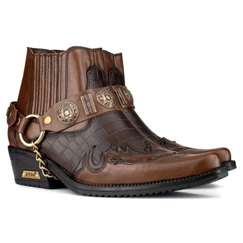 Mens Real Leather Cuban Heel Cowboy Ankle Boots Truclothing