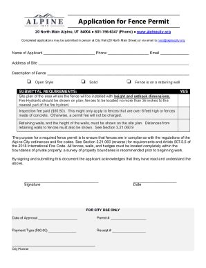 Fillable Online Application For Fence Permit Alpine Fax Email Print