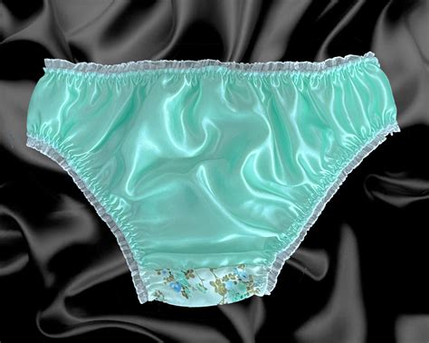 Mint Green Satin Floral Frilly Lace Sissy Bikini Knickers Panties Size