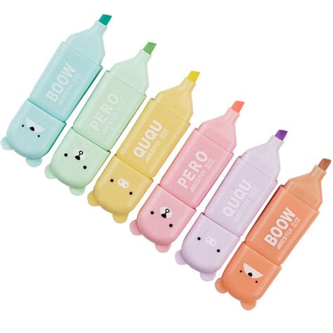 Mini Kawaii Bear Highlighter Pens Cute Stationery Markers Oblique Tip