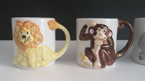 Set Of Four Vintage Childrens Mugs 3 D Animals Hot Etsy