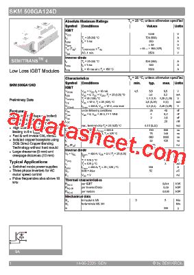 SKM500GA124D Datasheet PDF Semikron International