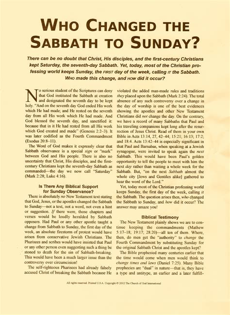 The Sabbath The Church Of God International