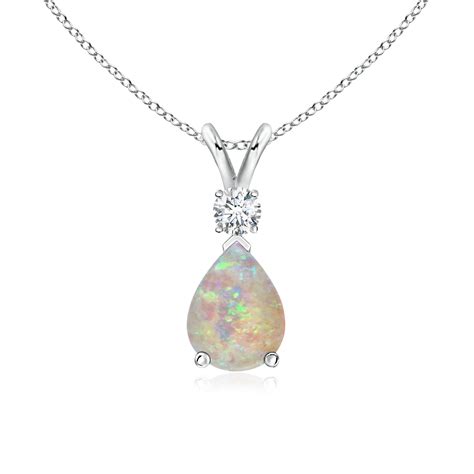 Opal Teardrop Pendant With Diamond Angara