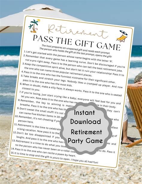 Retirement Pass The Gift Game Printable Retirement Party Game Fun