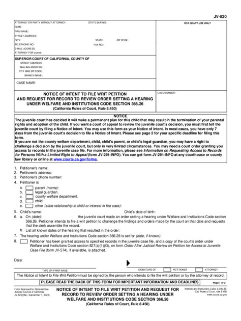 2020 2023 Form Ca Jv 820 Fill Online Printable Fillable Blank