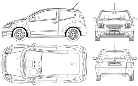 2004 Citroen C2 Vtr Hatchback Blueprints Free Outlines