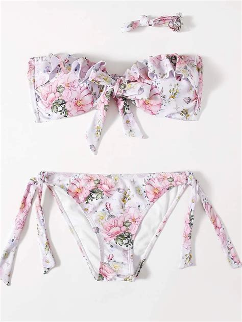 Blumiges R Schen Bandeau Bikini Set Zum Binden An Den Seiten Aktuelle