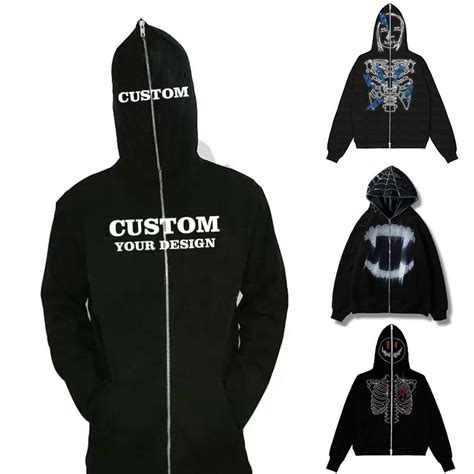 Men Blank Cotton Custom Rhinestone Full Face Zip Up Hoodie China Full