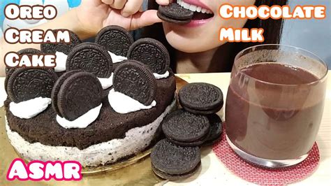 Asmr Dessert Oreo Cream Cake Chocolate Milk Eating Sounds Youtube