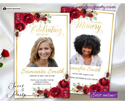 Red Roses Funeral Bundle Printable Memorial Bundle Program