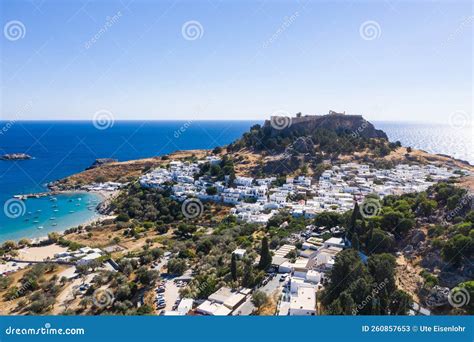 View Of Lindos Ancient Coastal Village On Rhodes Island Greece Royalty