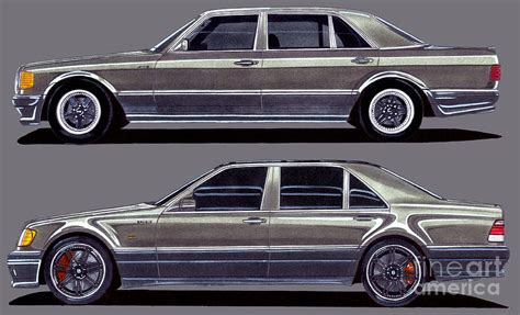 Germany Legend Mercedes Benz Amg W126 560 Sel And Mercedes Benz Brabus W140 V12 73 Drawing By