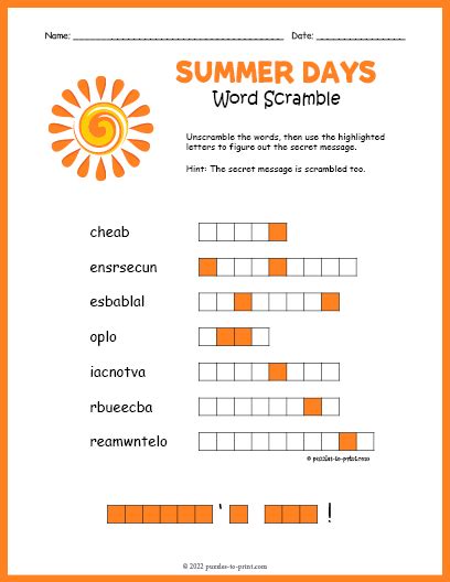 Summer Word Scramble Printable Puzzles 47 OFF