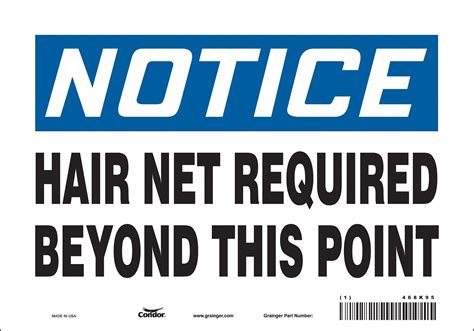 Condor Safety Sign Hair Net Required Beyond This Point Sign Header Notice Vinyl 7 In X 10 In