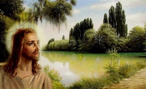 Jesus Christ Christ Art Painting Nature River Lord God Hd