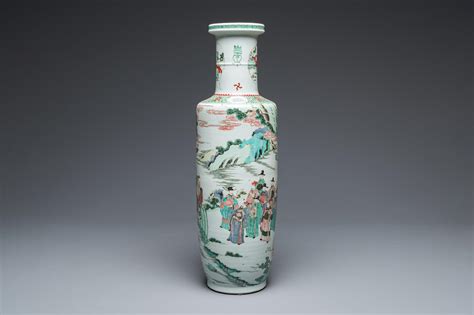 At Auction A LARGE CHINESE FAMILLE VERTE ROULEAU VASE 20TH C