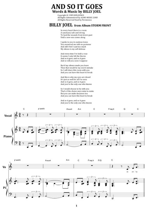 And So It Goes Arr From By Billy Joel Sheet Music For Piano