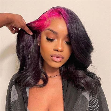 Pink And Black Wig Body Wave Front Wig With Pink Roots Yolissa Hair