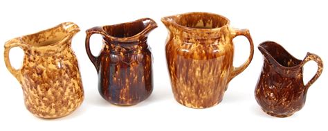 Lot Detail Brown Glaze Pottery Pitchers Lot Of 4