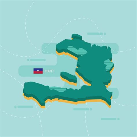 3d Vector Map Of Haiti With Name And Flag Of Country On Light Green