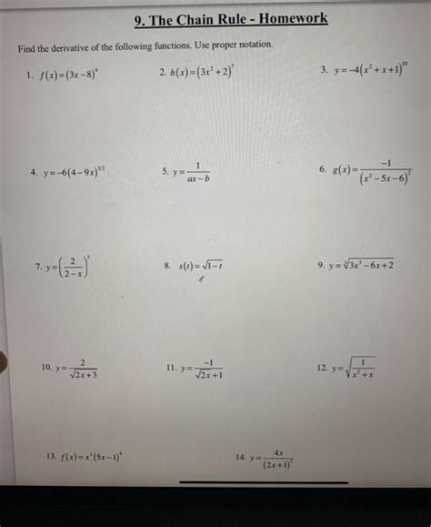 Chain Rule Derivative Worksheet