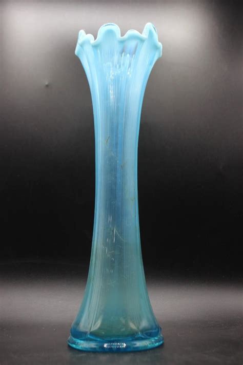 Vintage Celeste Blue Carnival Glass Fenton Flute Vase