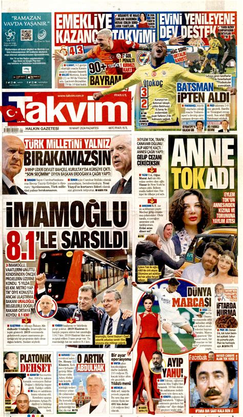 Takvim Gazetesi Takvim Manşet Oku Haberler 18 Mart 2024