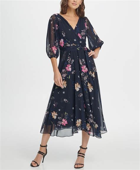 Dkny Balloon Sleeve Chiffon Midi Dress Macys