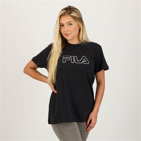 Camiseta Fila Basic Outline Feminina Preto Futfanatics