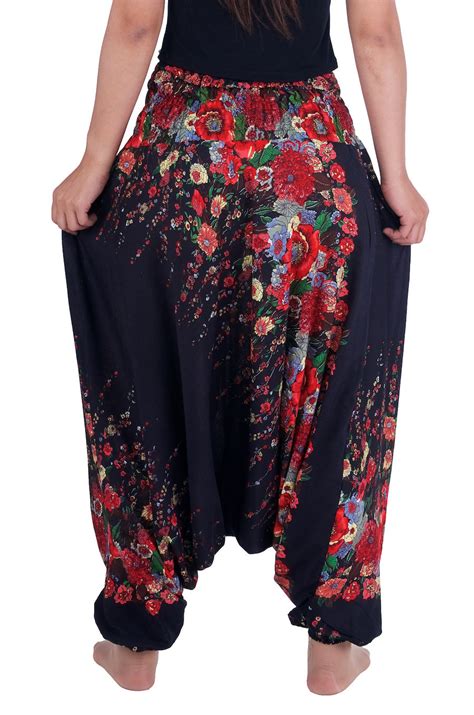 Black Harem Pants Floral Print Pattern Hippie Aladdin Genie Etsy