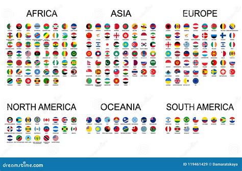 Vector Set Official National Flags Of The World Country Round Shape