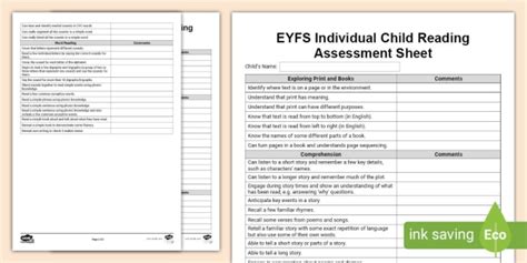 Eyfs Individual Reading And Early Literacy Assessment Twinkl