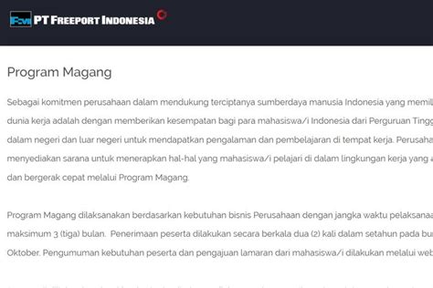 Freeport Indonesia Buka Program Magang Mahasiswa D S Dan S