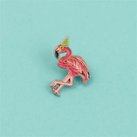 Flamingo Enamel Pin Badge Birds In Hats Flamingo In A Party Etsy Canada