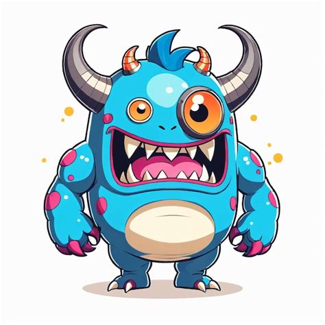 Premium Photo Funny Cartoon Monster With Horns Illustration Isolated