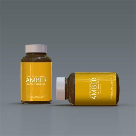 Premium Psd Two Amber Glass Supplement Bottle Label Mockups Psd