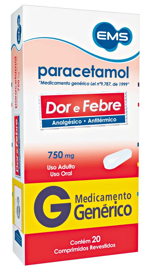 Paracetamol 750mg Com 20 Comprimidos GenÉricos Ems Pague Menos