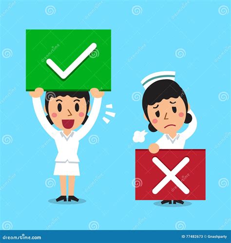 Cartoon Nurse with Right and Wrong Signs Stock Vector - Illustration of correct, mark: 77482673