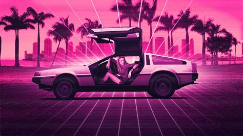 Delorean Retrowave Amber Heard 4k Hd Vaporwave Wallpapers Hd