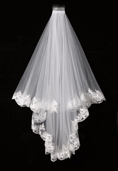 Elegant Whiteivory Two Layers Lace Edge Tulle Veil Voile De Mariée Robe De