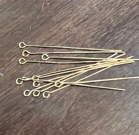 100 Pcs Of Light Gold Plated Brass Eye Pin 175 Inch Long 22 Gauge Etsy