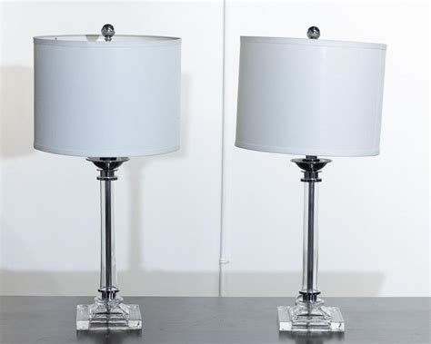 Lot A Pair Of Glass Pillar Style Table Lamps 24 X 12 In 61 X 305 Cm