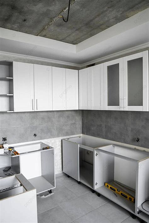 Gray Modular Kitchen With Custom Mdf Furniture Facades Installation