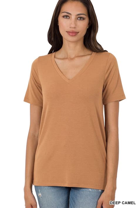 Zenana Women Plus Relaxed Fit V Neck Short Sleeve Basic Jersey T